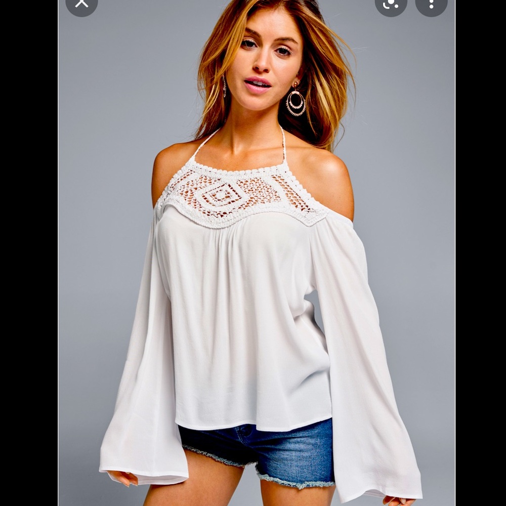 NWOT Venus White Flowy Top with Crotchet Detail